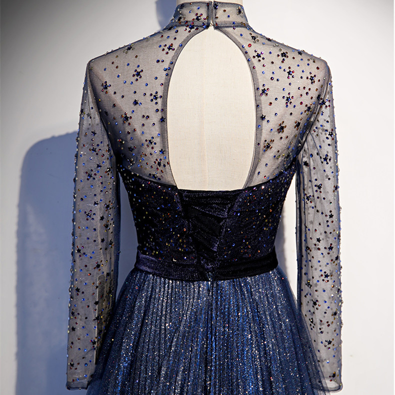 Royal Blue Dress with Sequins 8211 Korean Style Tie Detail - Sophisticated Edgy Stunning