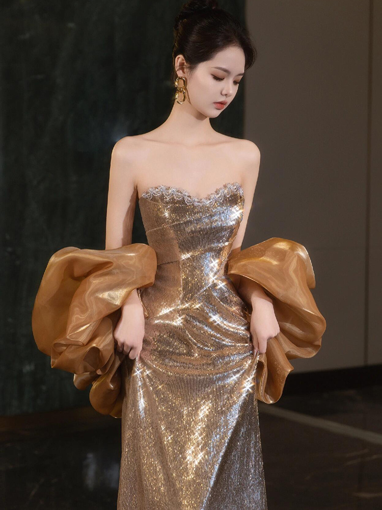 Beautiful Gold Evening Gown 8211 Perfect for Weddings 038 Formal Events - Handcrafted Versatile Chic